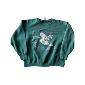 Vintage Duck Head USA Made XL Hunter Green Duck Print Crewneck